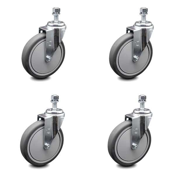 6 Inch Thermoplastic Rubber Wheel Swivel 10mm Threaded Stem Caster Set SCC